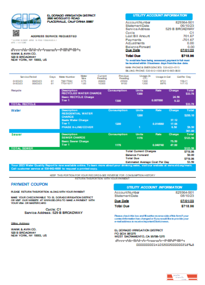 El Dorado Irrigation District utility business bill SCR PSD template